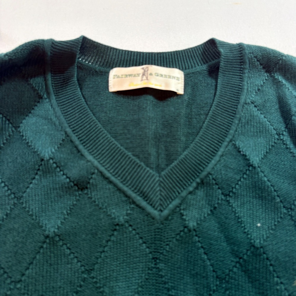 Fairway & Greene Sweater Vest Men Medium Green Diamond Knit V-Neck Golf Pullover